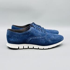 Cole Haan Shoes Womens 8.5 Blue Suede Zerogrand Wingtip Oxford Lace Up Sneakers